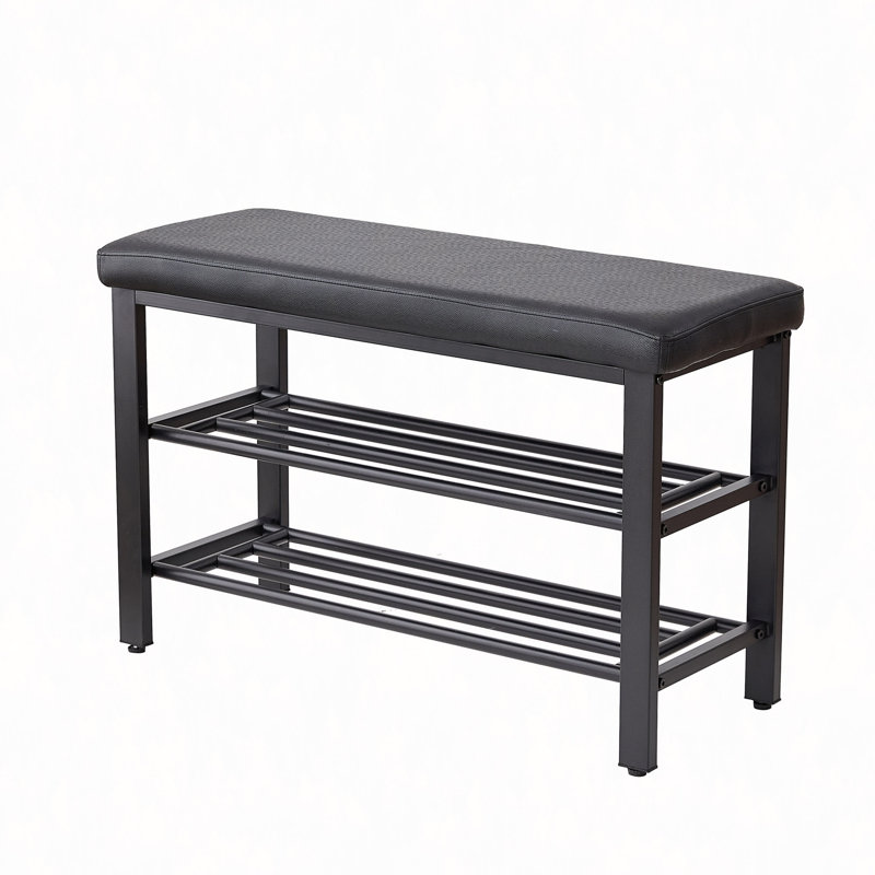 Small Shoe Bench, 3-Tier Shoe Rack, Shoe Storage Bench With PU Seat Cushion, Entryway Shoe Rack Bench With Metal Mesh Shelves, Freestanding Shoe Organizer For Hallway