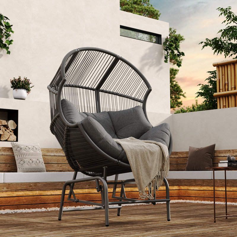 Fauteuil oscillant d'extérieur en osier Palos, Gris foncé