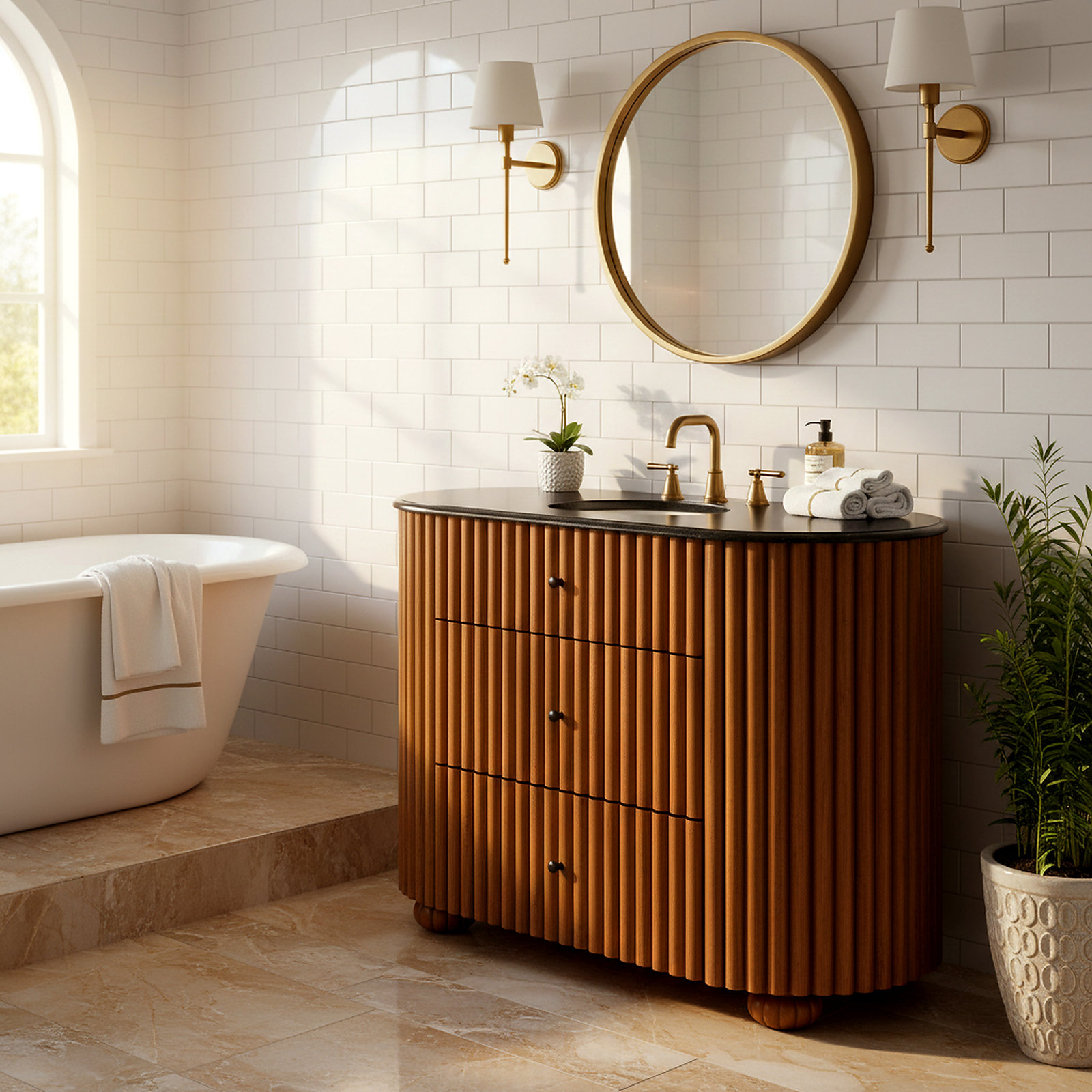 Carrara Marble Single Bathroom Vanity, 48"