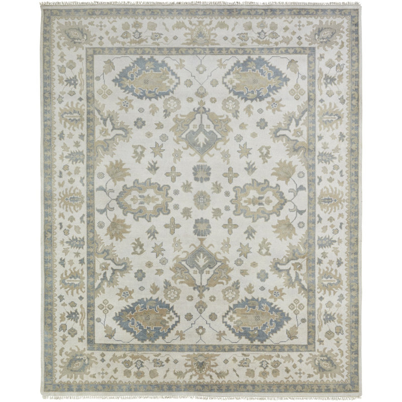 Tapis ivoire en laine noué à la main Lillie, Rectangle 8 pi x 10 pi