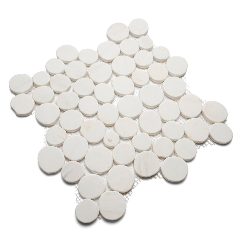 CNK Tile Bianco Dolomite Moon Mosaic Tile - 12" X 12" Polished Natural Stone For Kitchen Backsplash Bathroom Floor & Wall Decor - Durable Weather-Resistant Easy Maintenance - Pack Of 1