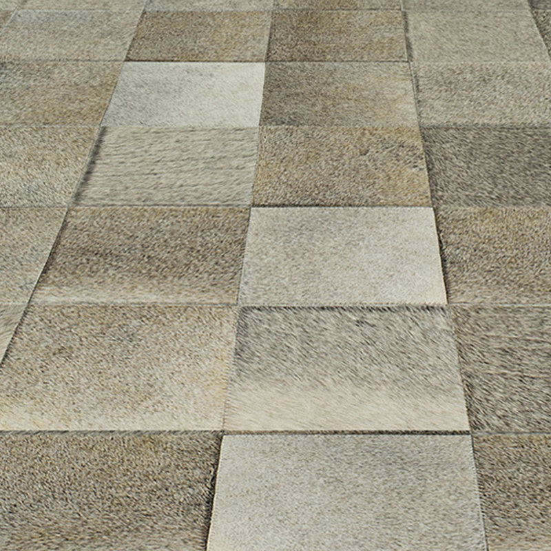Tapis gris / ivoire en cuir fabriqué à la main Ares, 10 x 14