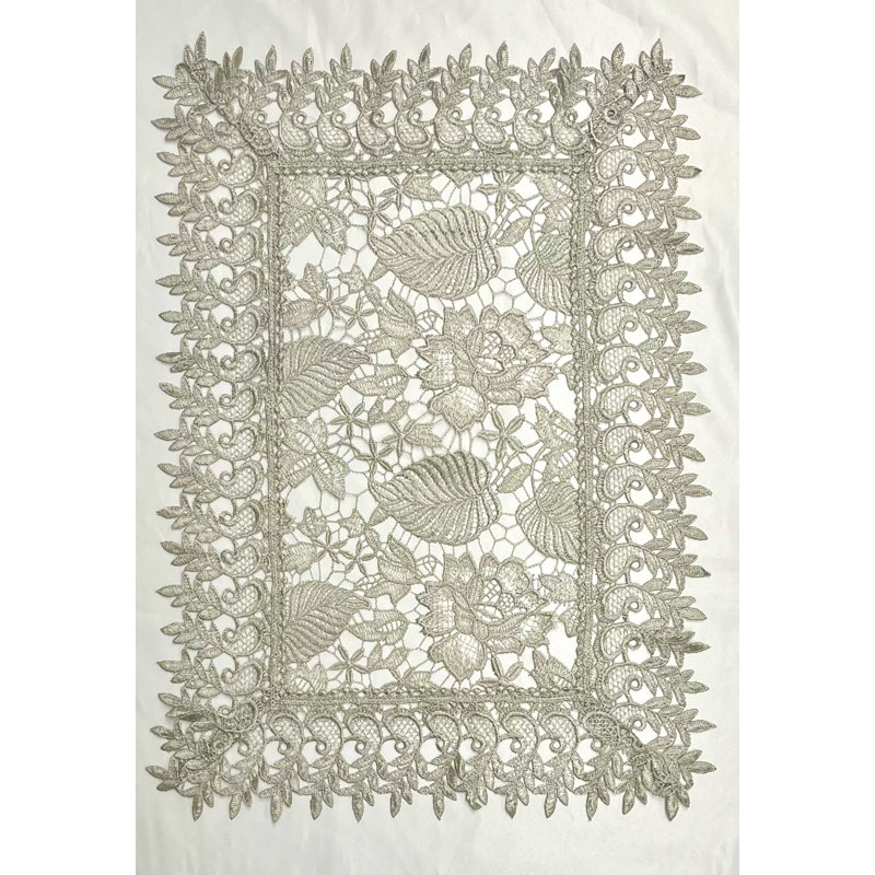Napperon rectangulaire en polyester floral, Argent