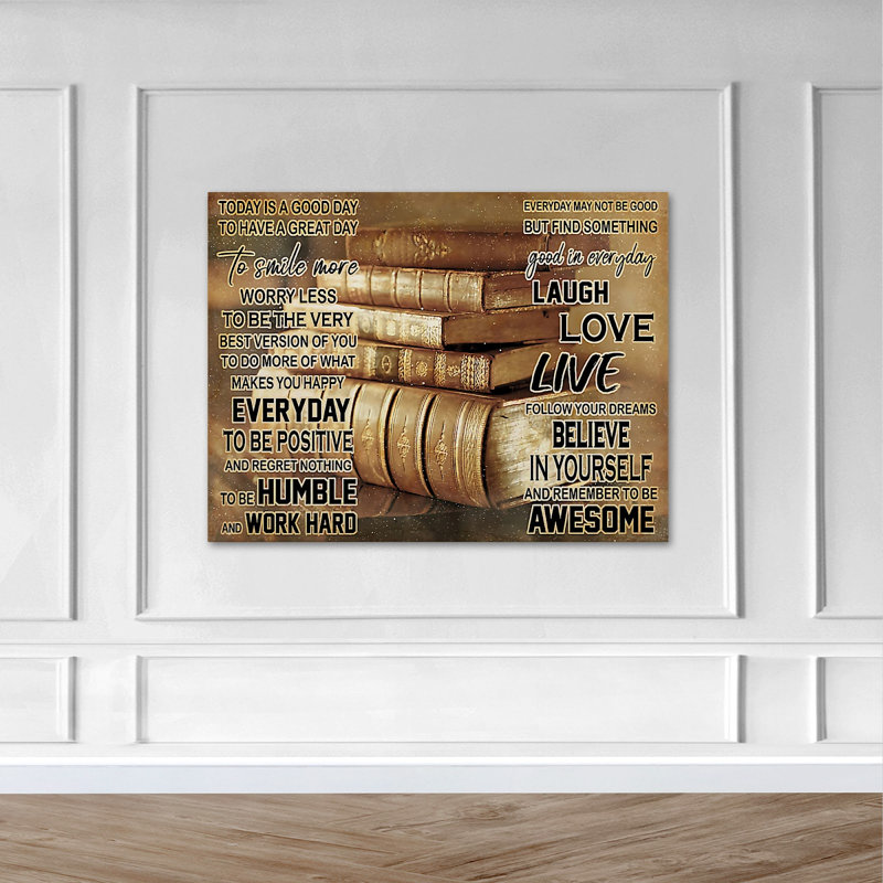 Livres et citations - Art textuel sur toile tendue, H 24 po x l 36 po x P 2 po