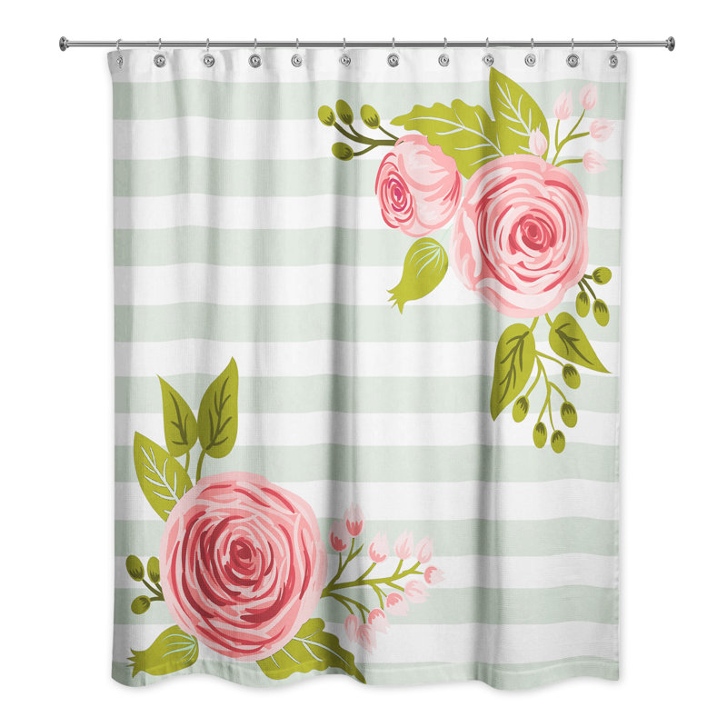 Rideau de douche simple Bartram, Sauge/blanc