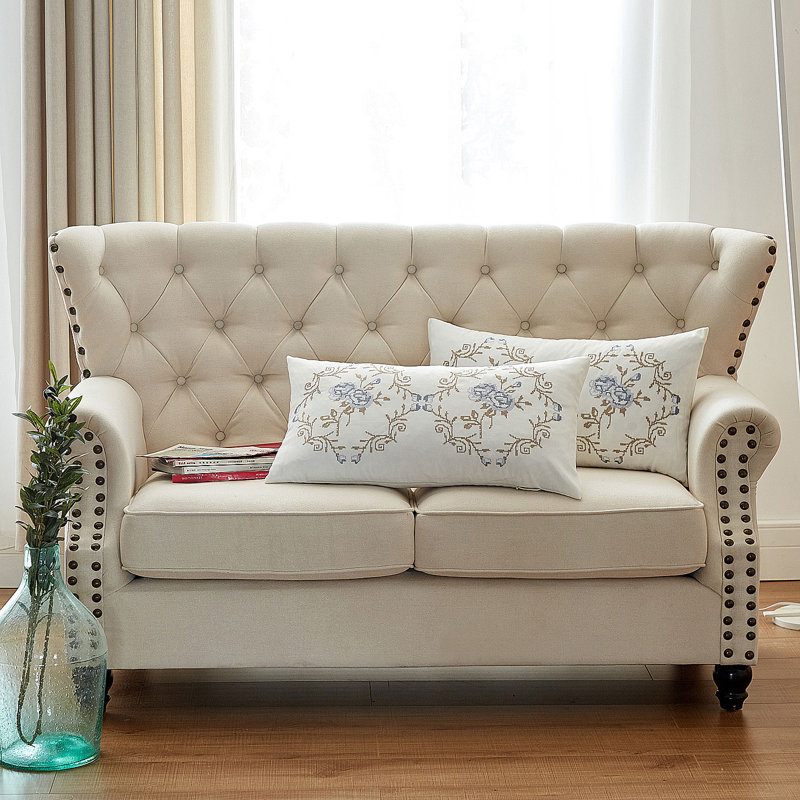 Floral Rectangular Lumbar Cushion Cover, Grey Blue