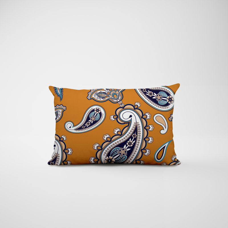 Paisley Outdoor Reversible Throw Pillow, Orange