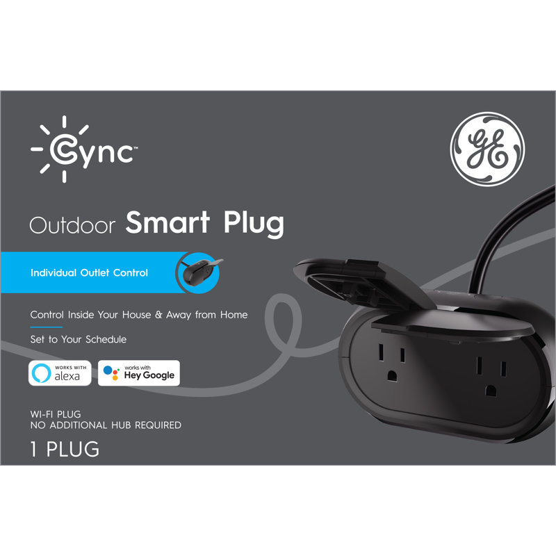 GE Cync Outdoor Smart Plug, Wifi Plug,  Alexa and Google Home Compatible, No Hub  Required