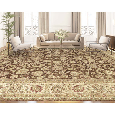 Tapis brun et crème noué à la main de haute qualité