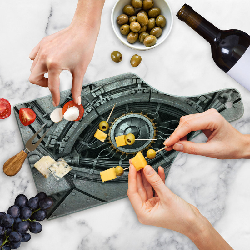 Ambesonne Eye Tempered Glass Cutting Board Robot Eye Wires Technology Charcoal Grey