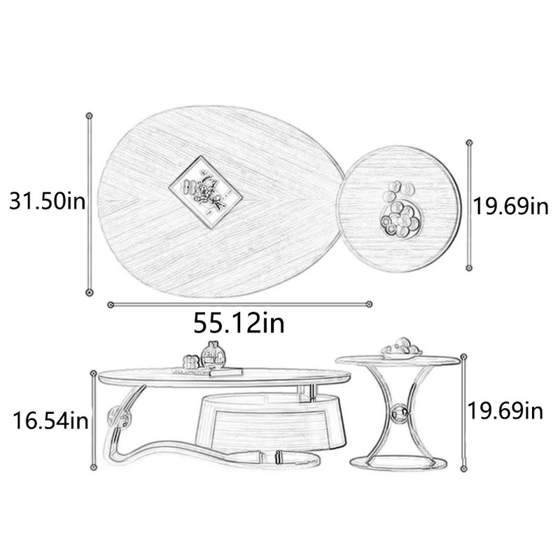 Solid wood creative design simple tea table, 19.69" H x 74.8" L x 31.5" W