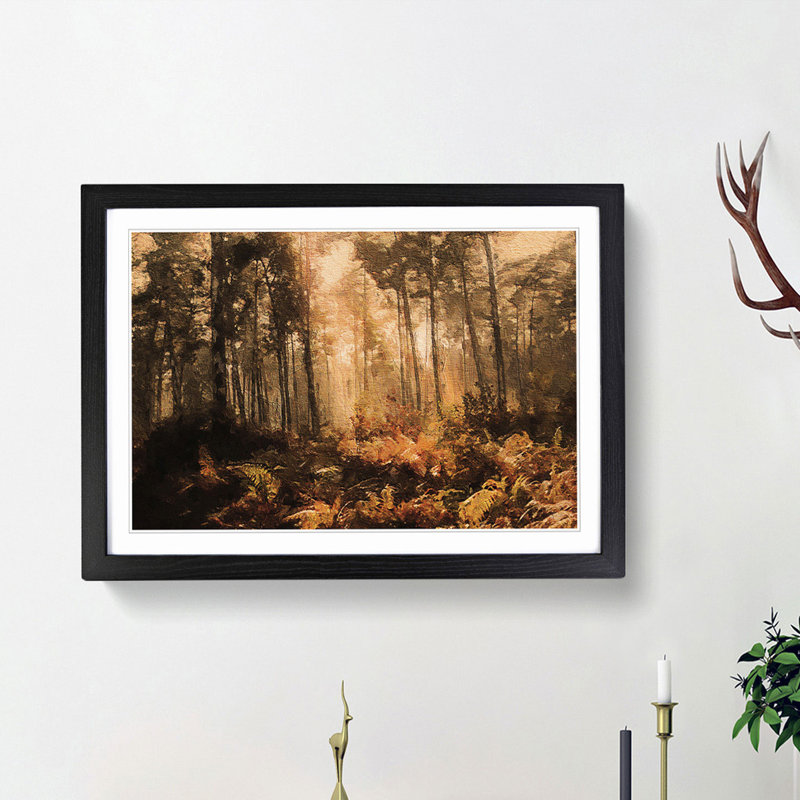 Forest in an Orange Glow - Picture Frame Painting Print, Black Framed, 27cm H x 36cm W x 2cm D