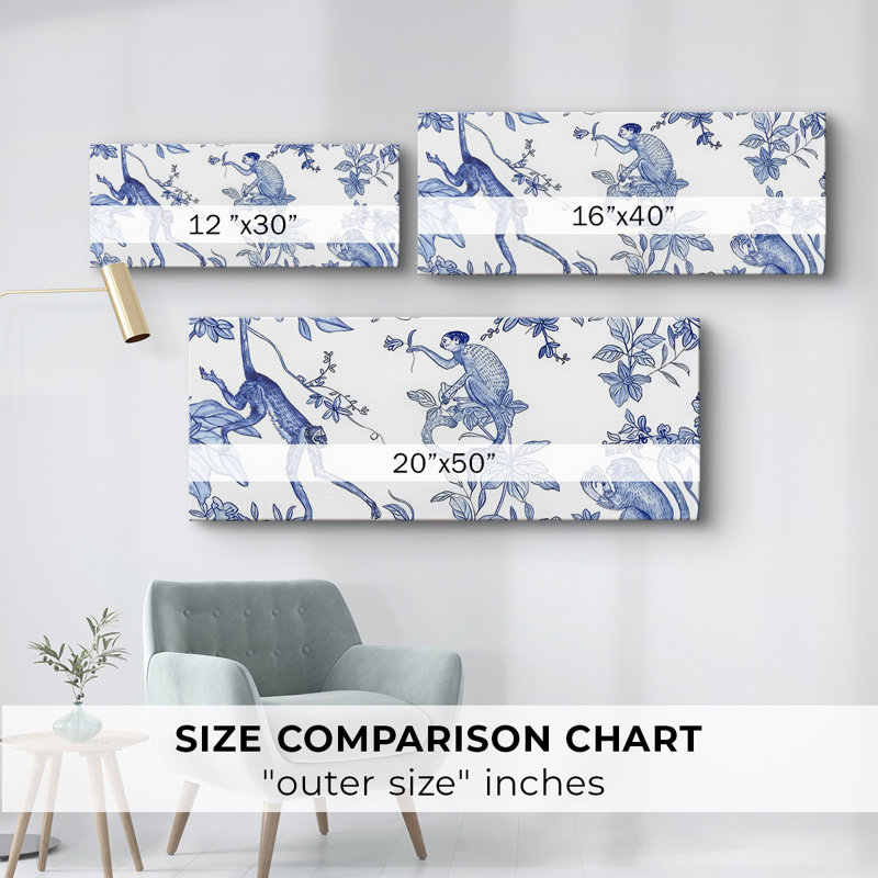 «Blue Monkey Land Toile I», toile tendue avec châssis - prête à être accrochée, H 12 po x l 30 po