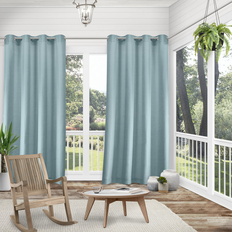 Biscayne Indoor/Outdoor Two Tone Textured Grommet Top Curtain Panel Pair, Pool Blue, 54" W x 108" L