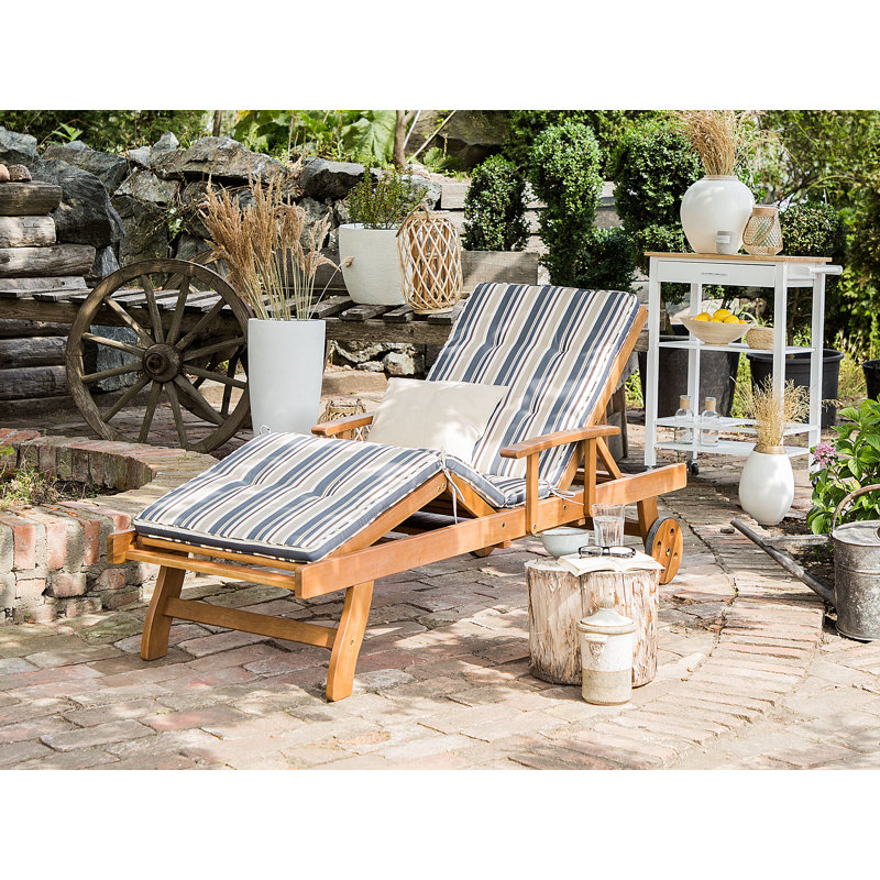 Batali 196 cm Long Reclining Acacia Single Chaise with Cushions and with Table