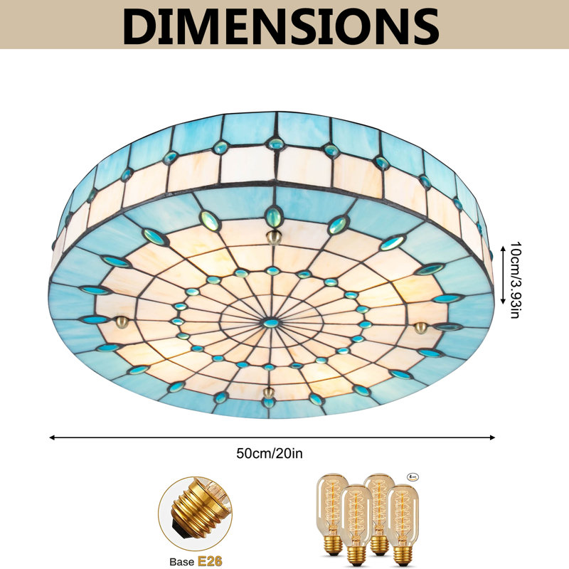 Plafonnier encastré 4 lumières 20 pouces Tiffany
