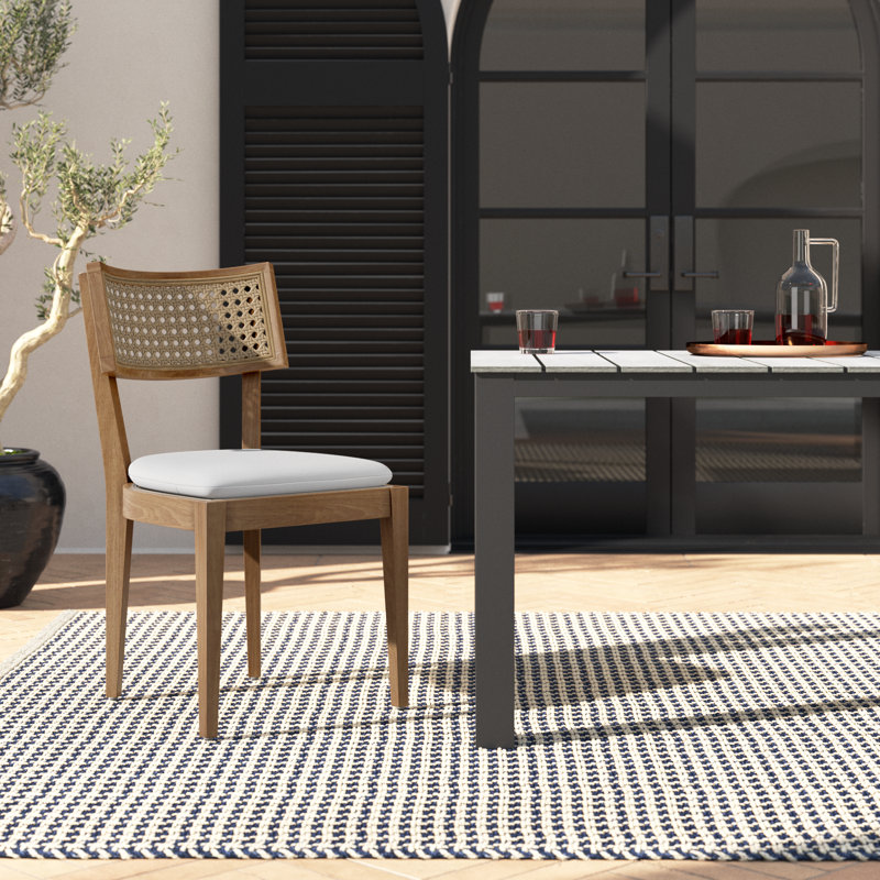 Devi Wood Premium All-Weather Wicker Outdoor Dining Side Chair with Cushion