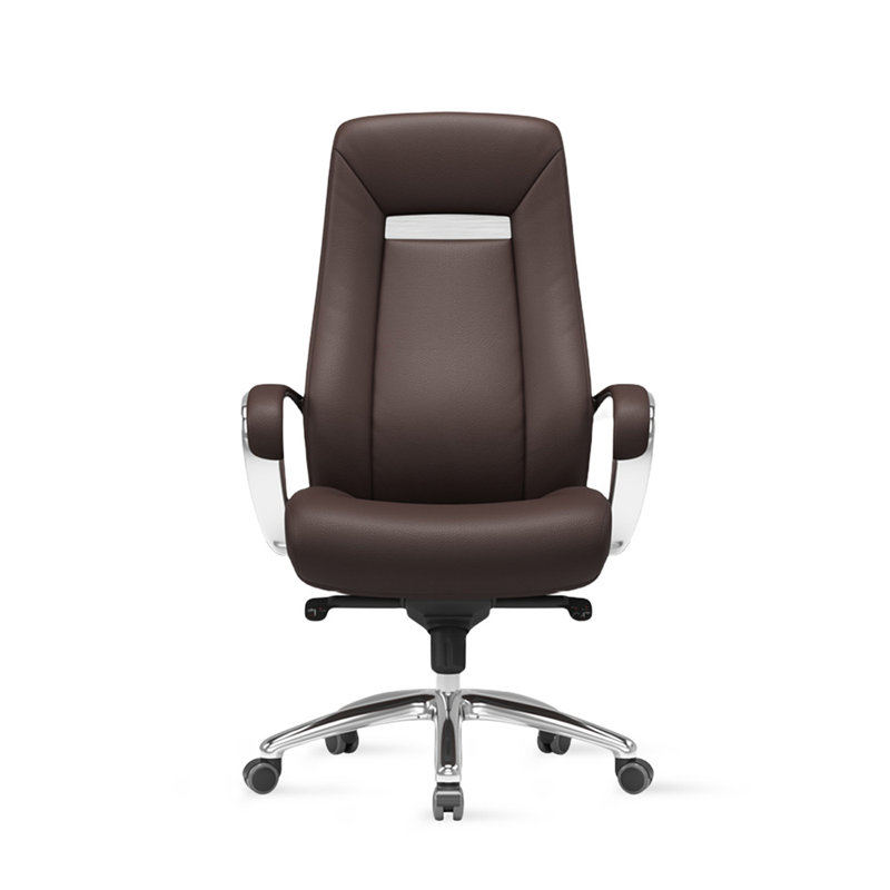 Dark Brown + Silver Hight adjustable Genuine Leather + Faux Leather + Aluminium Alloy Office Chair