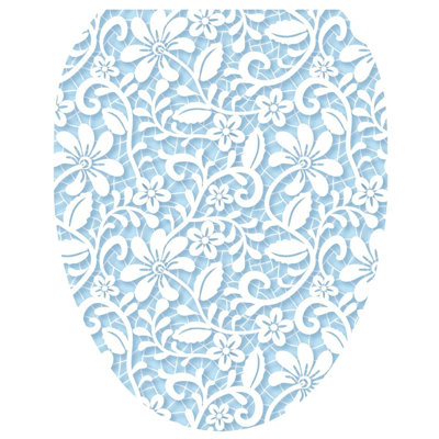 Décalcomanie élégante pour siège de toilette en dentelle bleue - Couvercle de toilette en vinyle antidérapant