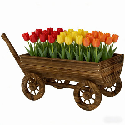 Small Wheelbarrow Wagon Flower Cart,Wooden Mobile Garden Planter