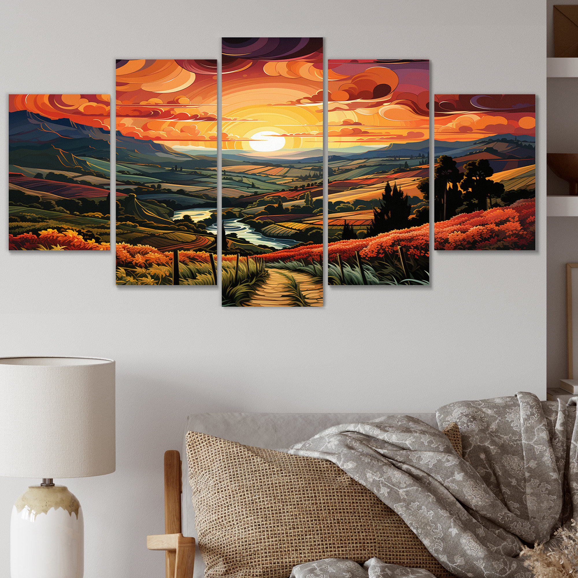 August Grove® Green Orange Vineyard Rows Of Ruby II - Farmhouse Canvas ...
