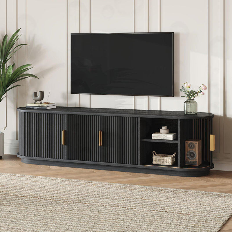 Meuble télé avec porte coulissante, Black
