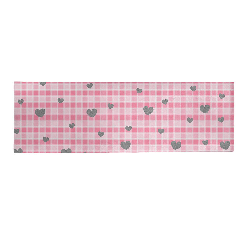 Tapis gris/fait main zone rose, Tapis de couloir 2 pi x 8 pi