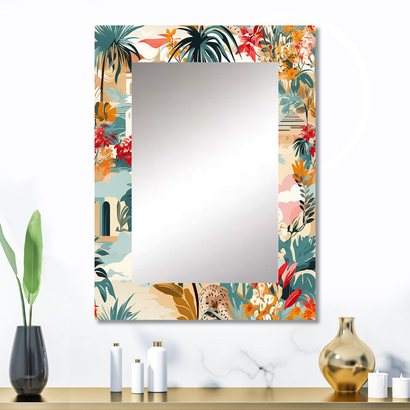 Elfrida Urban Jungle City - miroir mural tropical, botanique, miroir décoratif floral, impression d'art en métal