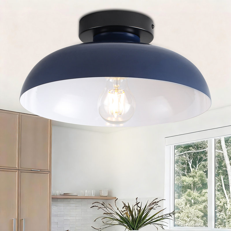 1 - Light  Dome Semi - Flush Mount Light, Navy Blue