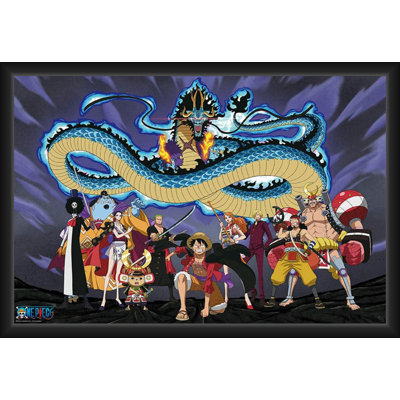  Officially Licensed One Piece - The Crew vs Kaido - Framed Art Poster - 24 x 36 Inch - Sturdy Engineered Wood Frame with Plexi Glass - Ready to Hang