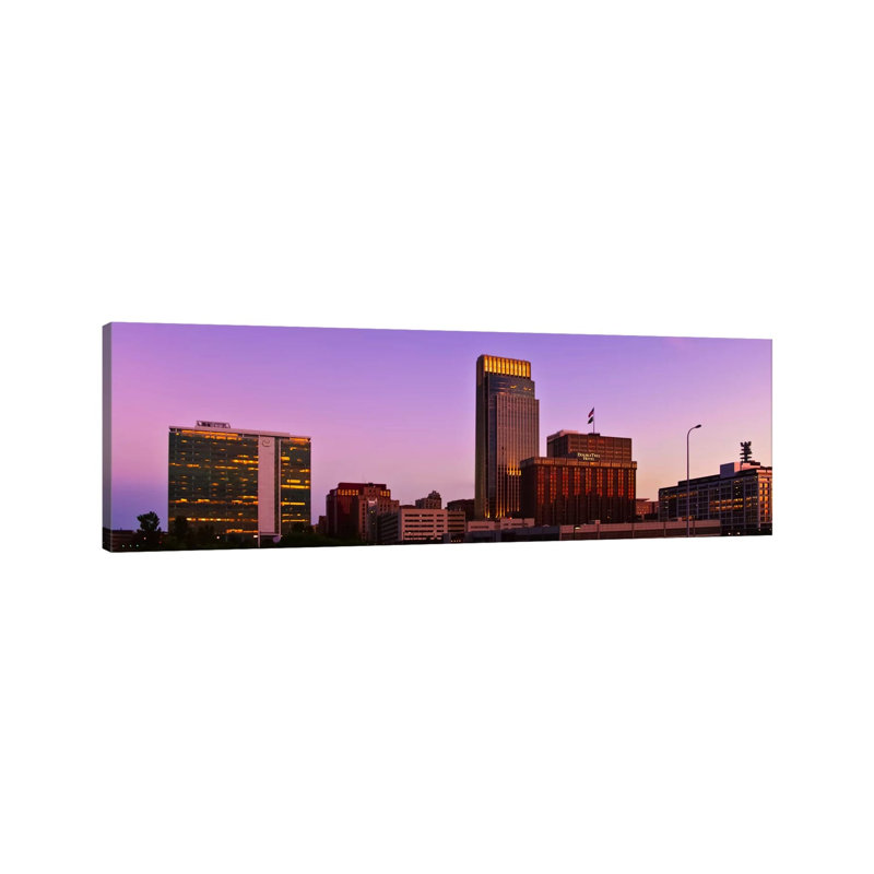 Omaha Panoramic Skyline Cityscape (Sunset) - Wrapped Canvas Panoramic Print, 30.48 cm H x 91.44 cm W x 1.91 cm D