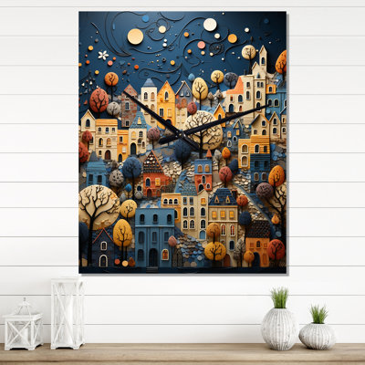 Blue Mystic City Collage - City Fantasy Modern Wall Clock