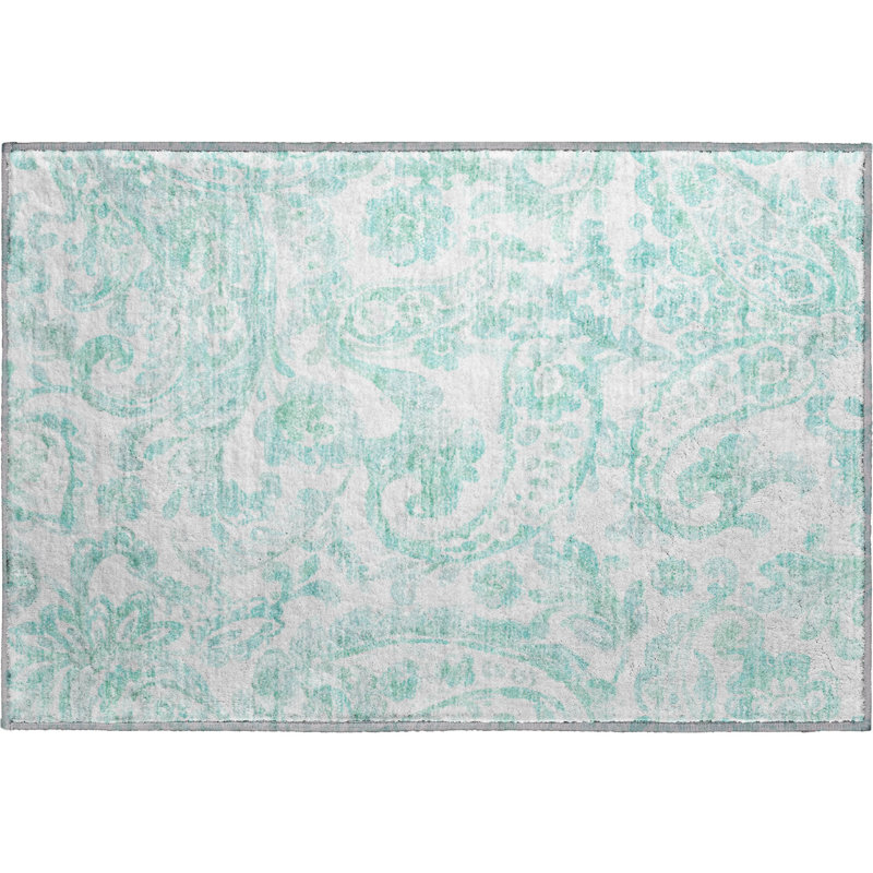 Premium Machine Washable Prisco Turquoise Rug, Rectangle 1'8" x 2'6"