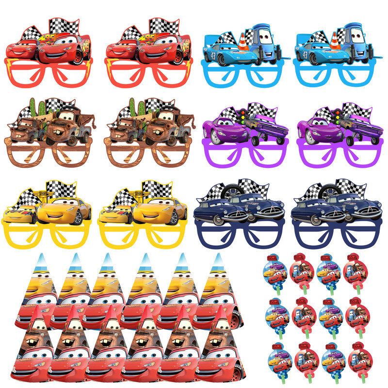 Lightning McQueen Party Blowers Glasses & Hats, 36 pcs Lightning McQueen Birthday Party Decorations Set