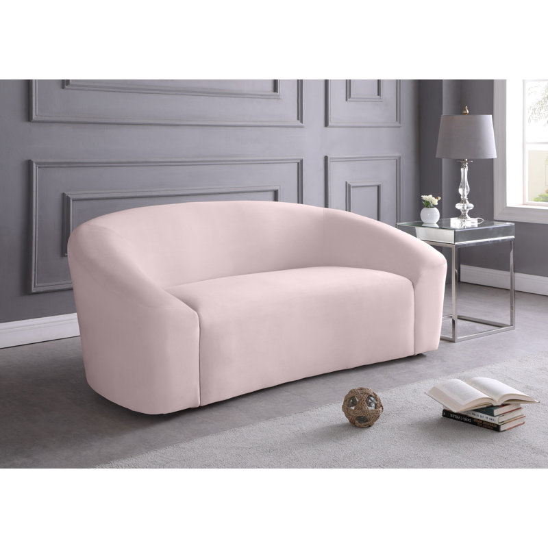 Canapé courbé Alaw, Velours rose, H 29,5 po x l 71 po x P 35,5 po