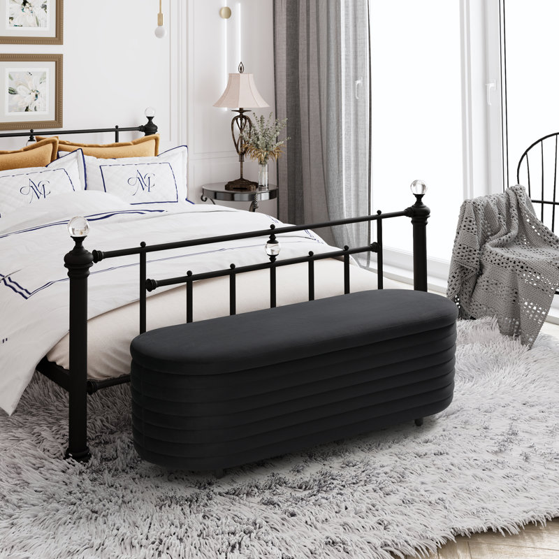 Farrah Upholstered Storage Bench, 18.1" H x 54" W x 19" D, Black