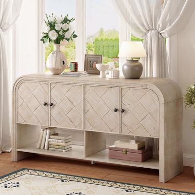 Buffet 60 "avec portes en losanges tissées et tablettes ouvertes - beige