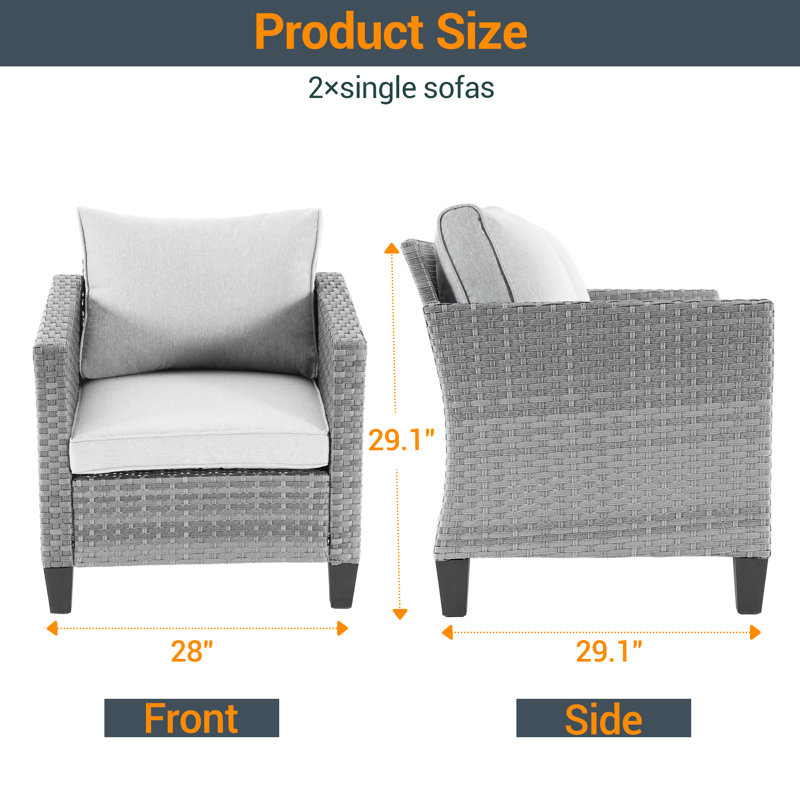 3 Piece Patio Conversation Set with Cushion, Gray, Linen Gray