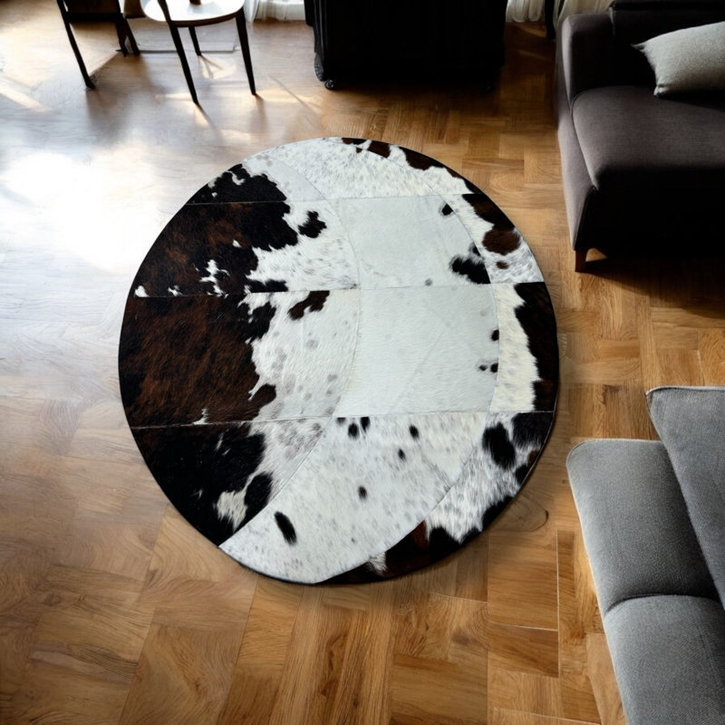 Tapis rond en cuir de vache à motif de lune