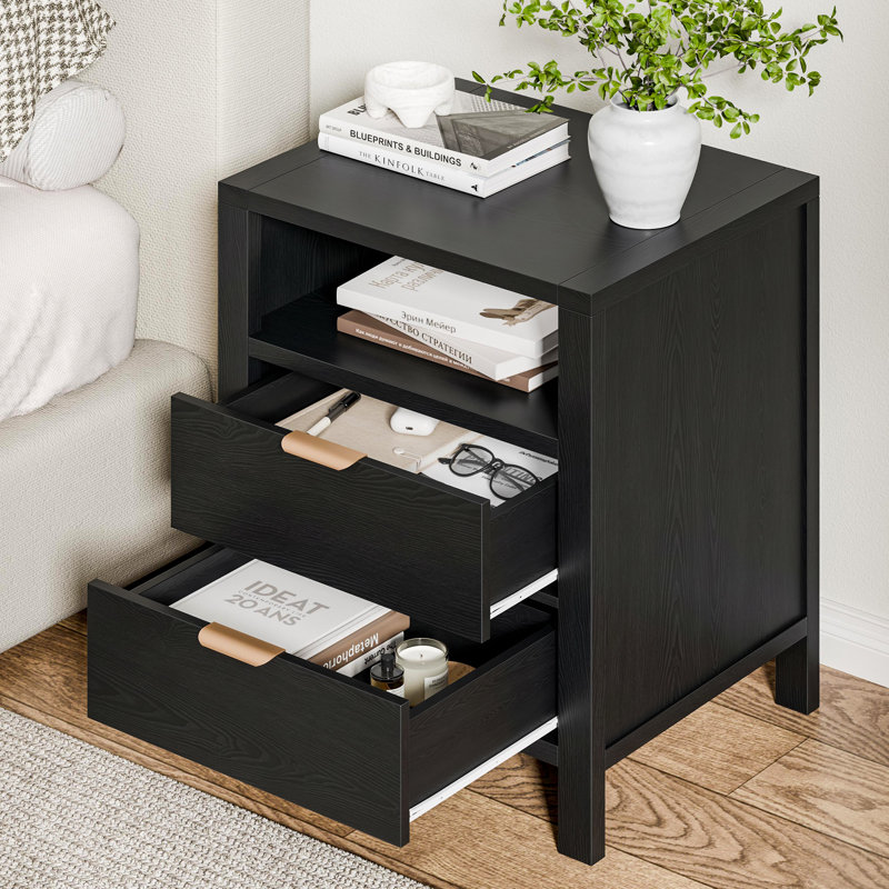 Table de chevet 2 tiroirs avec tablette Avelyn, H 26,38 po x l 20,87 po x P 17,32 po, Noir, 1