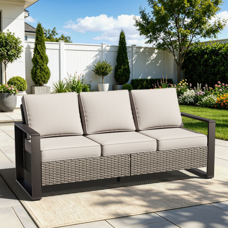Canapé de patio réversible en osier de 75,2 po de largeur avec coussins Creal, Beige
