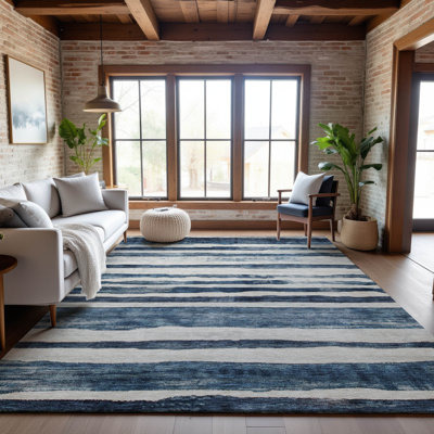 Premium Machine Washable Lyndhurst AMF1191 Stripes Rug