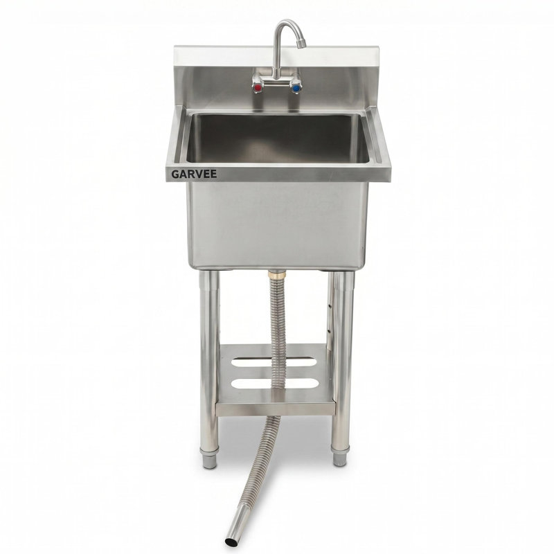 Évier utilitaire autoportant en acier inoxydable 21 po x 18 po x 41 po, double cuve avec plateforme gauche et robinet escamotable, évier de garage pour atelier, salle de bricolage, toilettage pour animaux de compagnie, surface facile à nettoyer