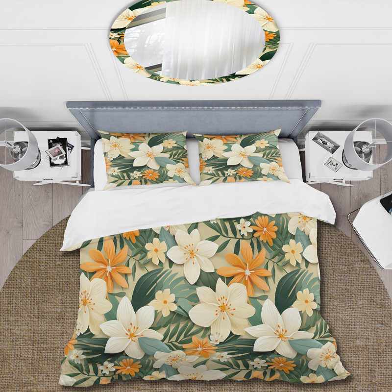 Mango Bloom Tropical Pattern II - Ensemble de housse de couette tropical, Housse de couette pour très grand lit et 2 très