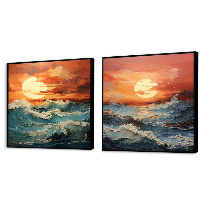 Coucher de soleil sur la plage Bold Beach, Cadre flottant noir, H 16 po x l 33 po