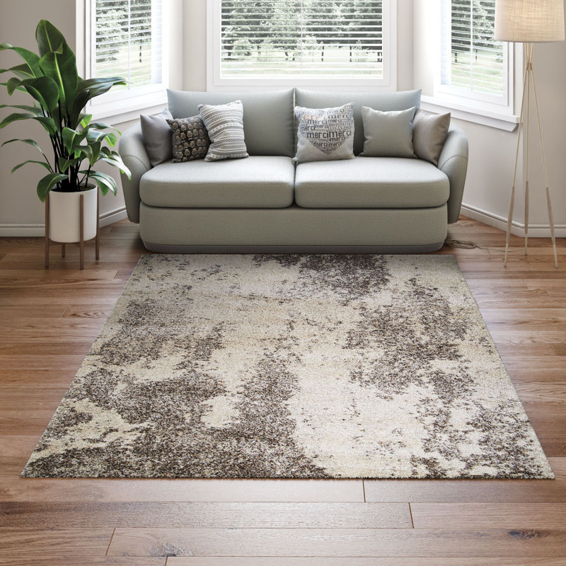 Tapis gris / ivoire à motif abstrait Becton, Rectangle 3 pi 11 po x 5 pi 6 po