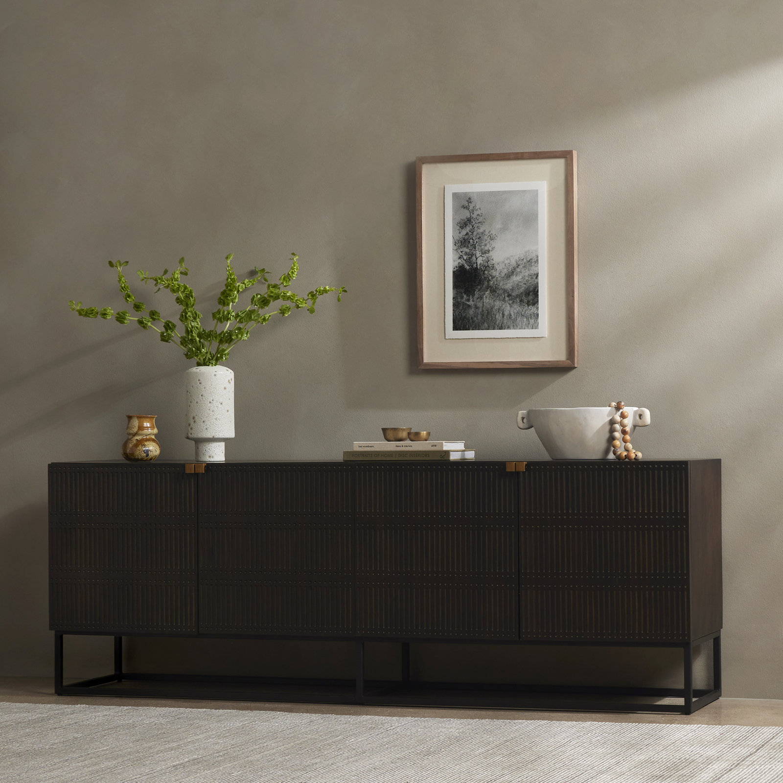 Fleur 79'' Media Console, Carved Vintage Brown