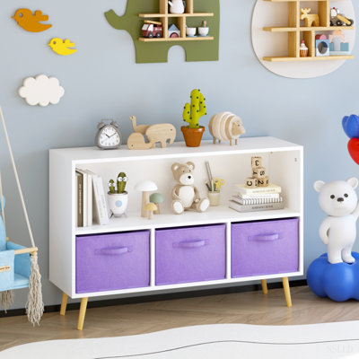Bibliothèque pour enfants avec tiroirs en tissu pliables, présentoir à livres pour enfants, armoire de rangement pour jouets