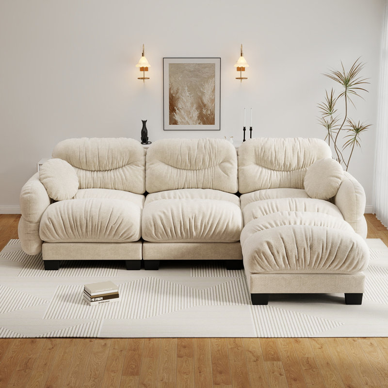 Canapé d'angle modulaire Cloud de 295 cm (116,1 po), canapé 3 places en forme de L en tissu chenille haut de gamme avec pouf amovible, canapé surdimensionné en peluche rembourrée pour petit salon d'appartement
