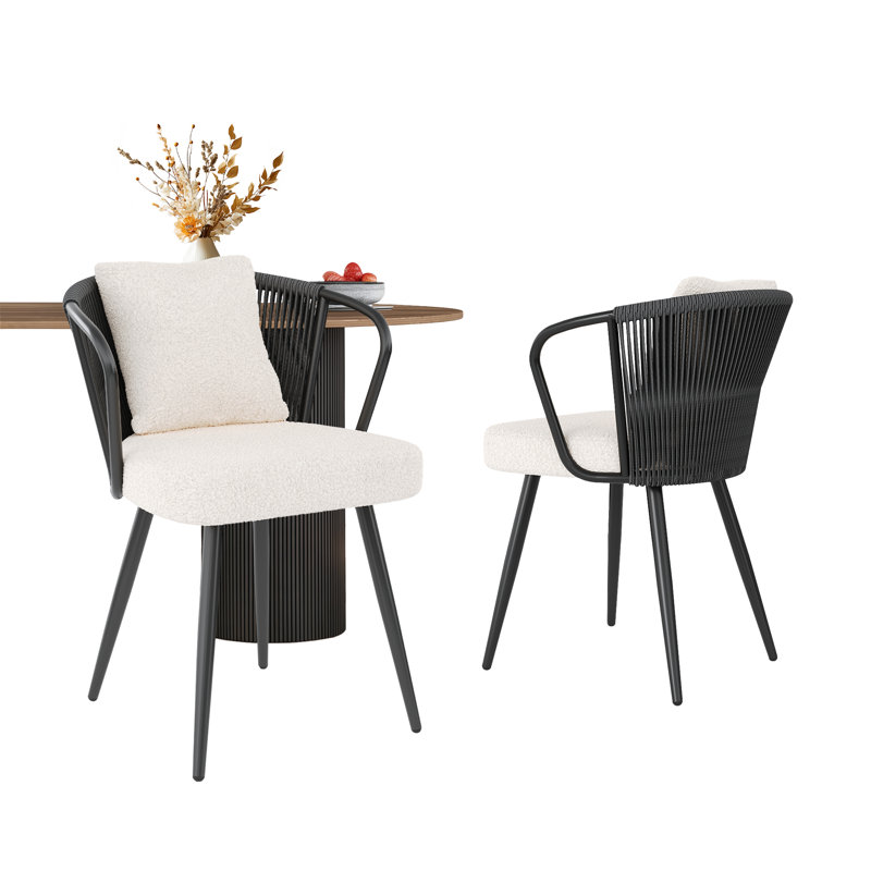 Chaises de salle à manger rembourrées Modern Rattan, Ensemble de 4, Noir